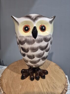 Vintage Greenearth Ceramic Owl Bobblehead Figurine Mid Century